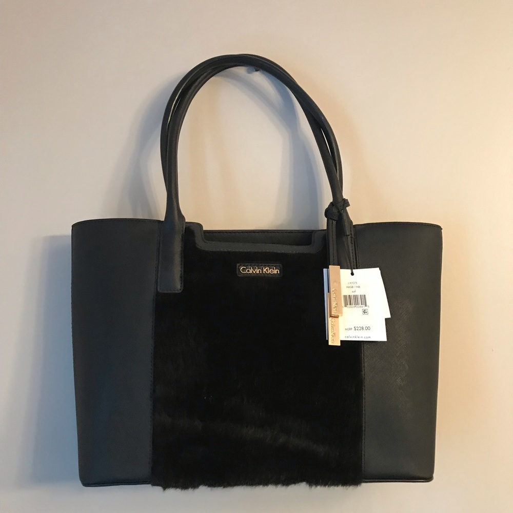 FLASH SALE NWT Calvin Klein Black Faux Fur Tote